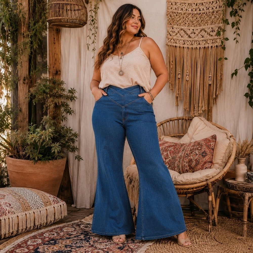 Halara Flex Denim Wide Leg Pants Womens 3X Blue M Wash Pull On Stretch Plus NWT